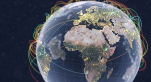 Globe with bright lines suggesting expansion or travel