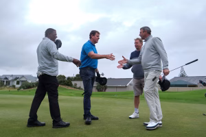 Men playing golf